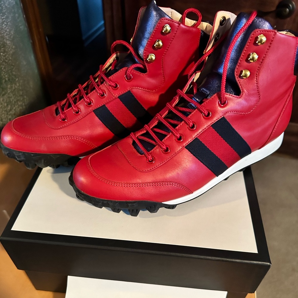 Gucci Men’s Red and Navy High Tops, Size 10
